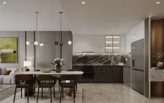 Không gian nội thất sang trọng, tinh tế mang đậm phong cách LUMIÈRE Midtown, kết hợp giữa hiện đại và thiên nhiên.